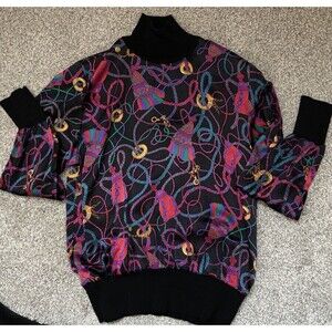 CARLISLE  Vintage Silk Top Woman's Size LARGE  Old Money Luxury‎ Geometric